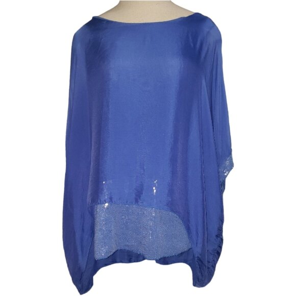 CT1570 NY by Amati Indigo Blue Sequined Layered Top L - Picture 1 of 6